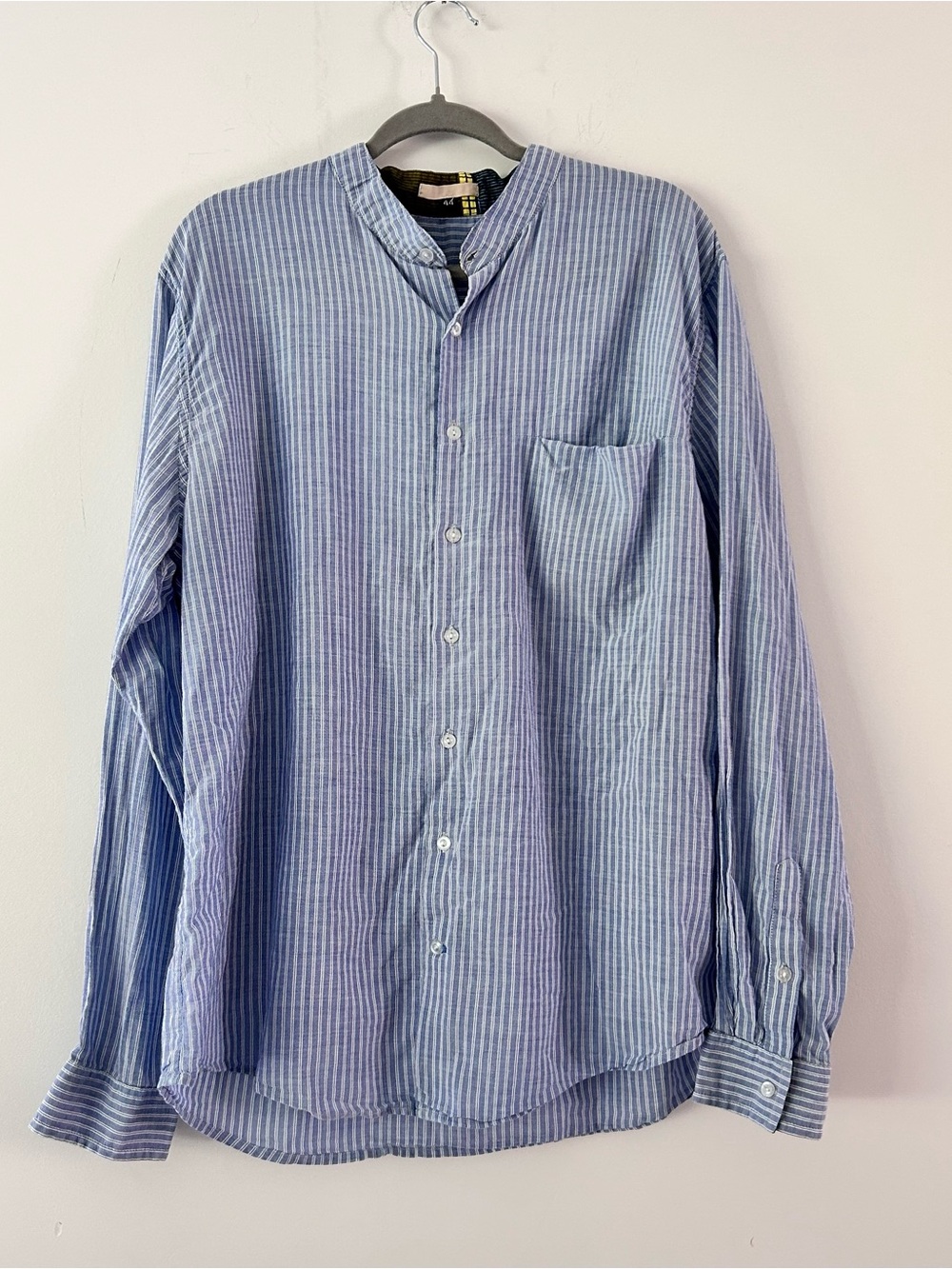 Mille Collines |Light Blue and White Striped Button-Down Shirt with Pocket sz 44